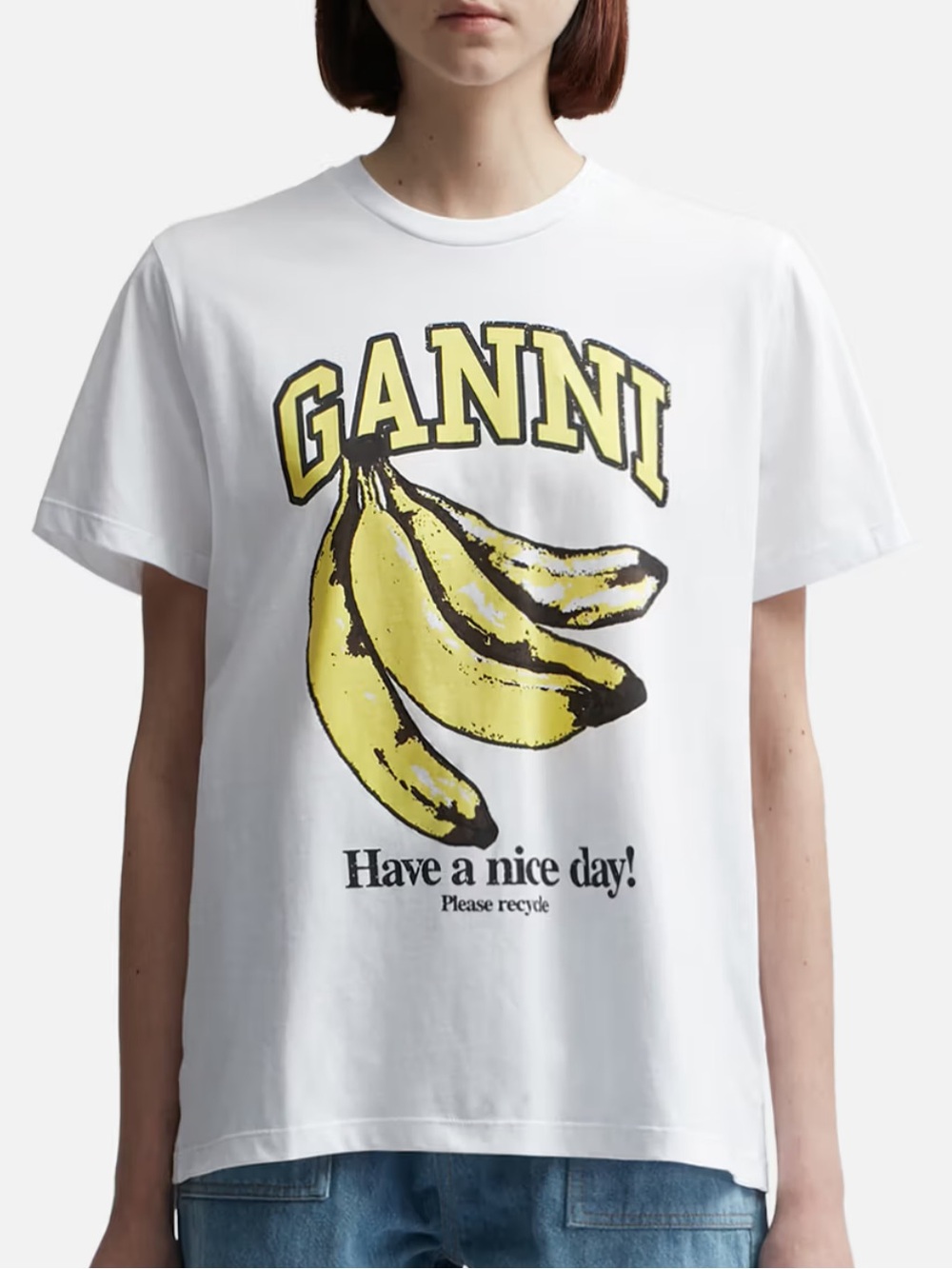 Ganni White "Have a Nice Day" Banana T-Shirt